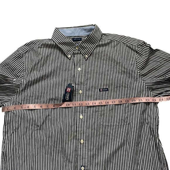 Chaps Mens Gray/White Striped Easy Care Button-Up Shirt L - Picture 5 of 9